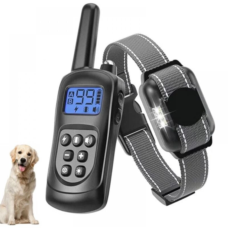 Longziming - Collier Anti Aboiement pour Chien - Collier Électrique avec Télécommande, 3 Modes (Son, Vibration, Choc), Portée de 600m, Étanche IPX7,