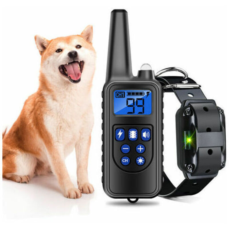 Collier de Dressage pour Chiens Rechargeable et Étanche avec Distance de 800m, Choc Electrique, Sonore noir A