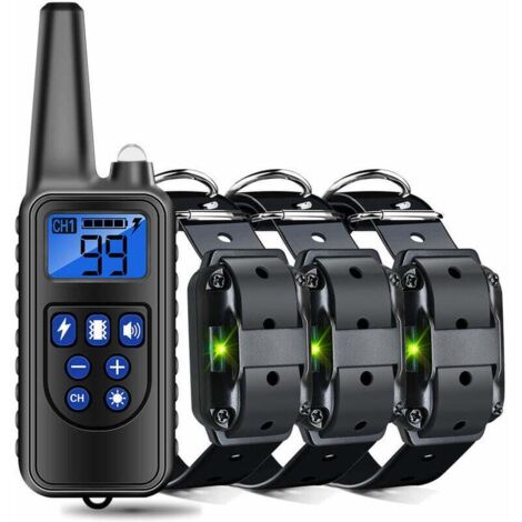 Collier de Dressage pour Chiens Rechargeable et Étanche avec Distance de 800m, Choc Electrique, Sonore noir B