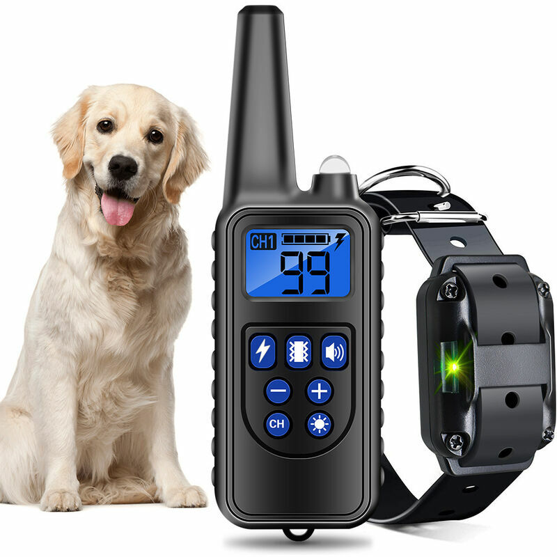Ousudela - Collier de Dressage pour Chiens Rechargeable et Étanche avec Distance de 800m, Choc Electrique, Sonore noir