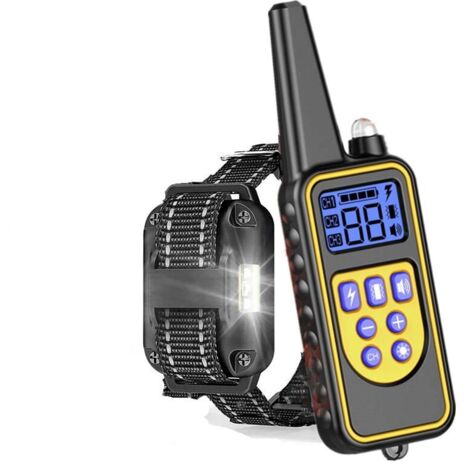 Collier de Dressage pour Chiens Rechargeable, Portée de 1000m, avec Mode Vibration, Son, Choc Statique et Lumière, IPX67 Résistant à L’Eau, Adapté Aux Chiens de Petites et Moyennes Tailles