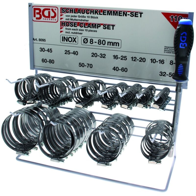 Collier de durite en inox bgs technic - dtail : presentoir 111 pces