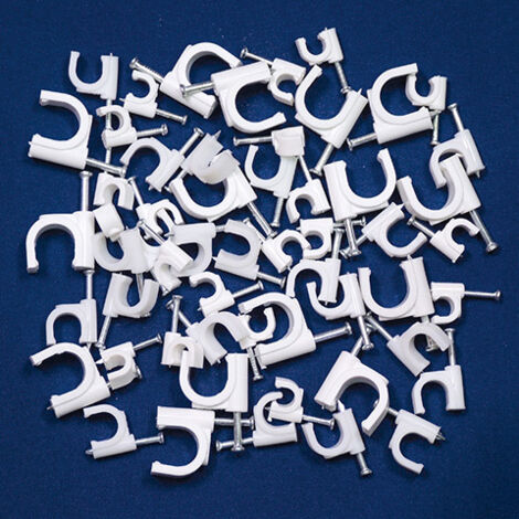 Collier de fixation câble avec clou 6 mm blanc – lot de 100 – HOROZ
