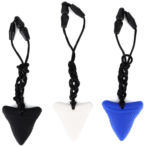 Collier de Mâchouille Silicone Requin 3 Pièces - Noir Blanc Bleu pour Enfants Autistes