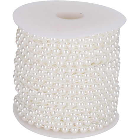 Collier de Perles Faux 6mm 25m Blanc pour Décoration DIY Rideau Entrée