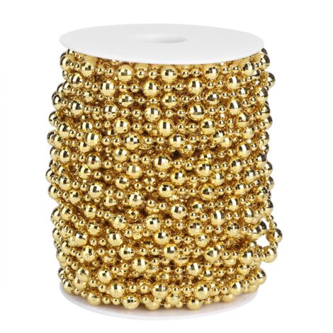 Collier de Perles Faux Artificiel 20m pour Décoration DIY Noël Mariage Rideau Doré