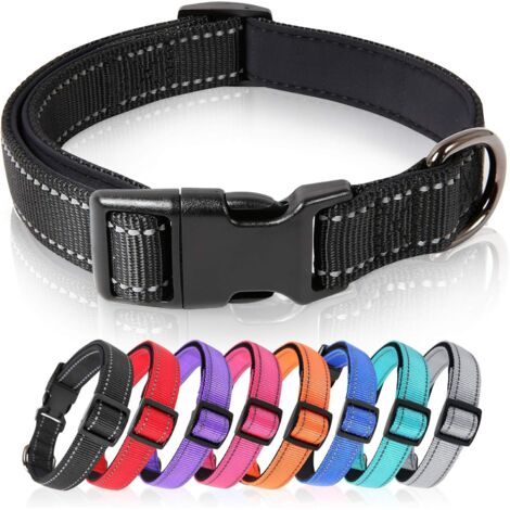 Collier de petit chien réglable en nylon doux et respirant réfléchissant (M, noir)