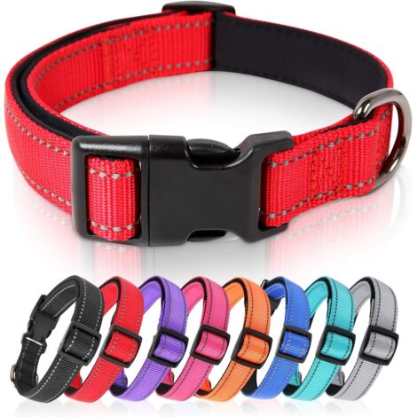 Collier de petit chien réglable en nylon doux et respirant réfléchissant (M, rouge)