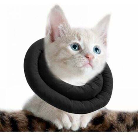 Collier de protection pour chat noir réglable – collier de récupération doux après chirurgie, taille M (30 cm)