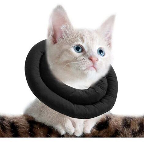 Collier de récupération doux pour chat  Ajustable et lavable  Protection après chirurgie  Tissu rembourré en coton  Taille S, Noir