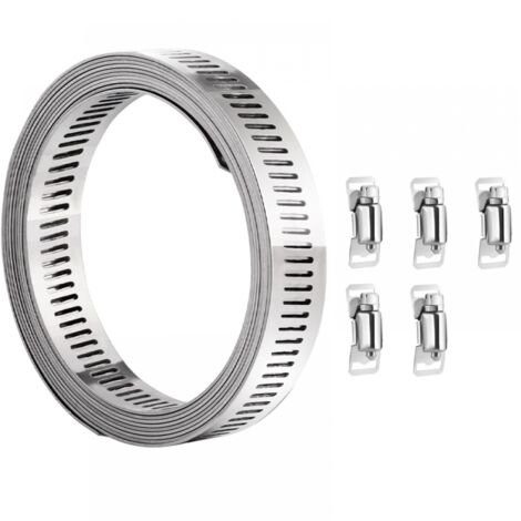 Collier de serrage - acier inoxydable, enrouleur de 2 m et 5 attaches réglables pour tuyaux, radiateurs, conduites de carburant