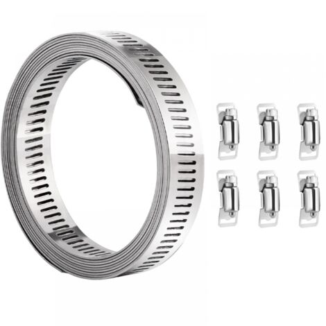 Collier de serrage - acier inoxydable, enrouleur de 3 m et 6 attaches réglables pour tuyaux, radiateurs, conduites de carburant