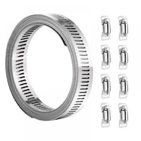 Collier de serrage - acier inoxydable, enrouleur de 4 m et 8 attaches réglables pour tuyaux, radiateurs, conduites de carburant