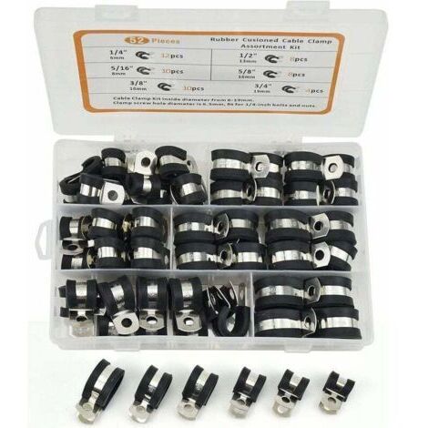 Collier de serrage Assortiment en caoutchouc, Caoutchouc Collier Serrage P Clips Tuyau Pinces Acier Inoxydable Pinces Caoutchouc Coussin Colliers 6 Tailles 1/4\