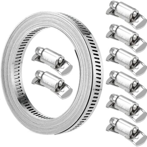 Collier De Serrage Collier À Vis Sans Fin En Acier, Sangle Collier De Serrage Avec Attaches Longueur De 3,5m Et 8 Pcs Sangles