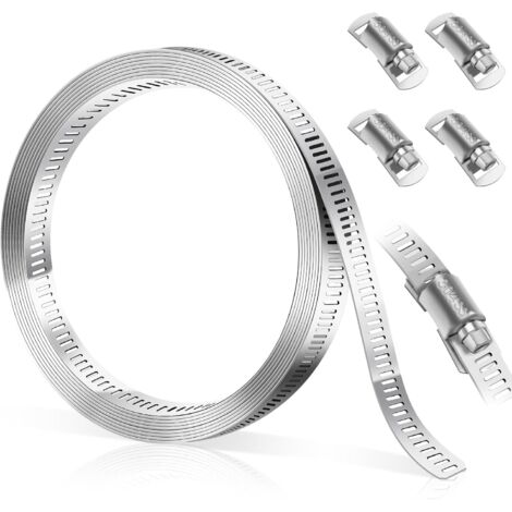 Collier de serrage de 1 m, colliers de serrage en acier inoxydable 304 avec 4 fixations réglables, assortiment de colliers de serrage pour tube et conduite de carburant