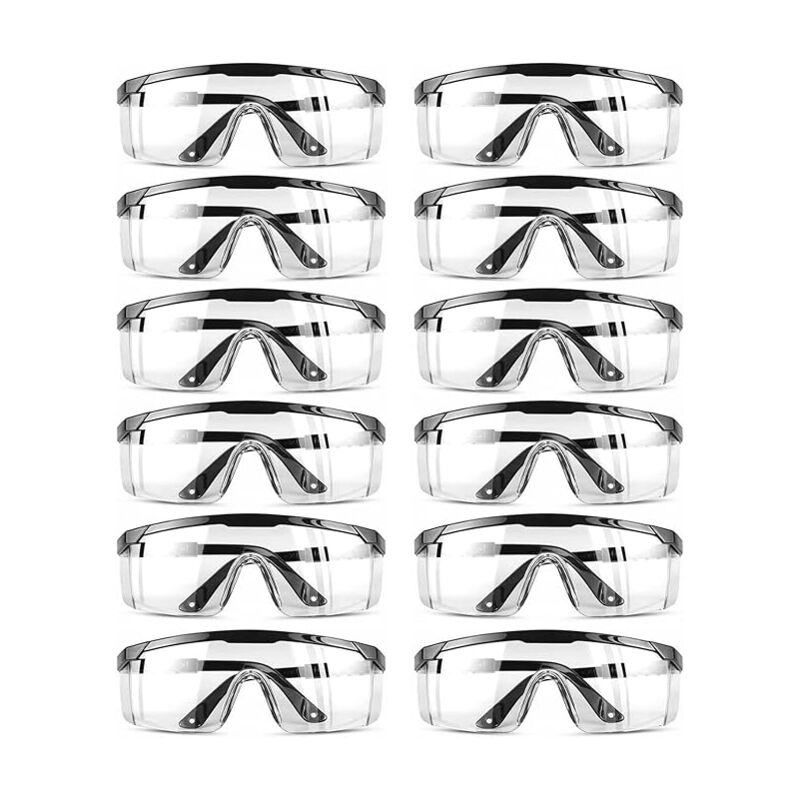 Lot de 12 lunettes de protection, réglables, anti-rayures, verres bleus transparents, pour chantier, bricolage, laboratoire, soudage