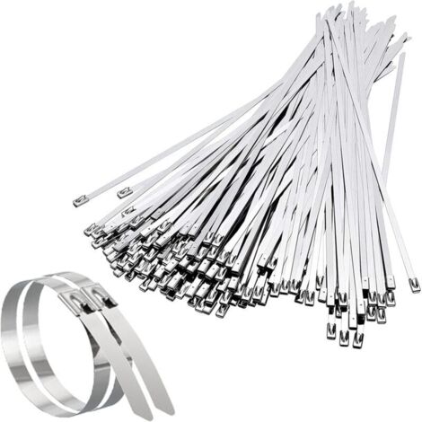 Collier de Serrage Inox 100 Pièces, 200mm×4,6mm Attache Câblées Acier Inoxydable, Collier de Serrage Pour Enroulement D'échappement, Câbles Groupés, Entretenir les Clôtures et les Auvents