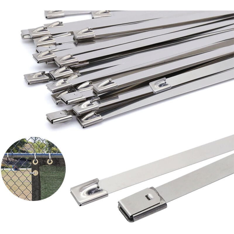 Collier de Serrage Métallique 300 x 7,9mm, Serre Câble en Acier Inoxydable Argent Attaches de Câble Robustes - Zip Ties Metal - Résistance à la