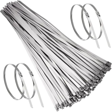 Collier de Serrage Métallique 350 x 4,6mm, 100 Pièces Serre Câble en Acier Inoxydable Argent Attaches de Câble Robustes - Zip Ties Metal - Résistance à la 120KG