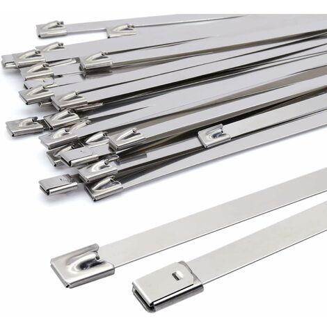Collier De Serrage Métallique 400x7,9mm, Serre Câble En Acier Inoxydable Argent Attaches De Câble Robustes - Zip Ties Metal - Résistance À La 120kg, Lot De 100 Pièces MINKUROW