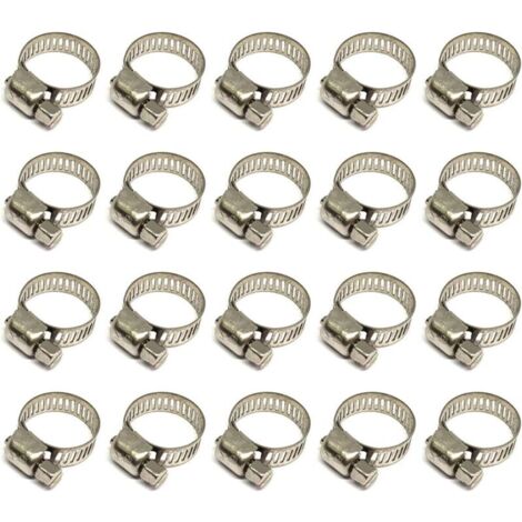 Collier de Serrage Réglable en Acier Inoxydable 304, 20 Pièces pour Tuyaux 12–20 mm, Idéal pour Eau, Gaz, Câbles et Robinets