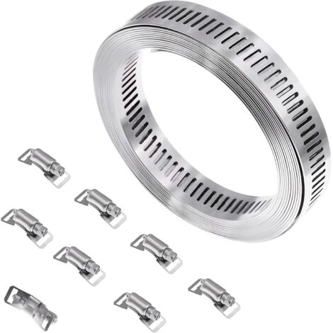 Collier de serrage réglable en acier inoxydable, 3M de long, engrenage à vis sans fin, avec 8 attaches