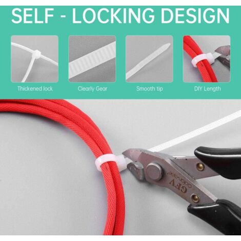 Collier de serrage réutilisable en plastique, 200 mm x 3,6 mm, colliers de serrage réutilisables,