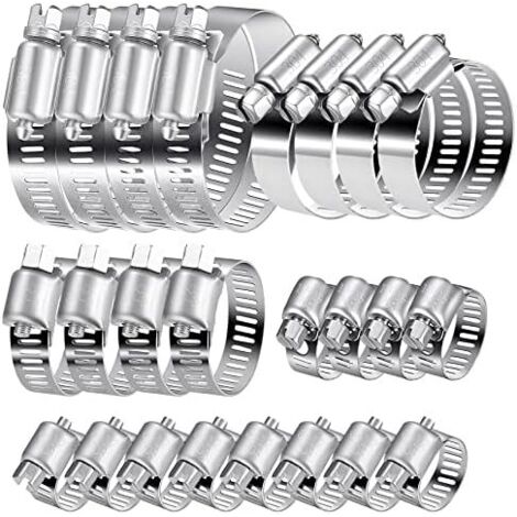 Collier de Serrage Set, 20 Pièces 6-51mm Réglable, Colliers en Acier Inoxydable 304 pour Jardins, Piscines et Aux Conduites d'Eau -