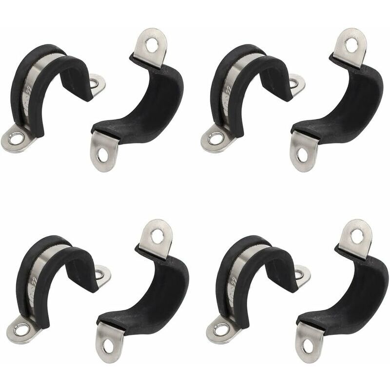 Collier de Serrage Tuyau Pince Clip Serre Joint 22mm Dia forme U bordée caoutchouc 304 acier inox Attache cable 8Pcs