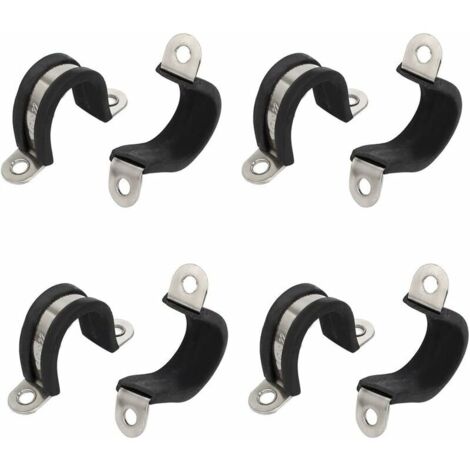 Collier de Serrage Tuyau Pince Clip Serre Joint 22mm Dia forme U bordée caoutchouc 304 acier inox Attache cable 8Pcs