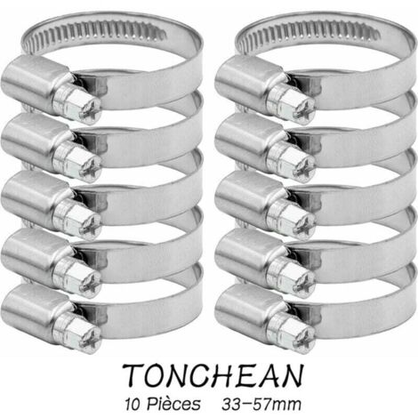 Collier de Serrage Tuyau Réglable 33-57mm Acier Inoxydable 304 pour Eau Gaz Automobile Robinet 10 Pièces