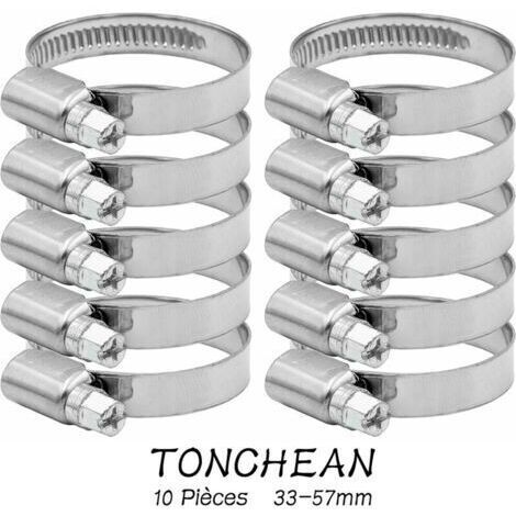 Collier de Serrage Tuyau Réglable 33-57mm Gamme en Acier Inoxydable 304 Assortiment Tuyau Pinces Clips pour Famille Tuyau D'eau, Home Gaz, Tube D'automobiles, Robinet 10 Pièces (12mm)