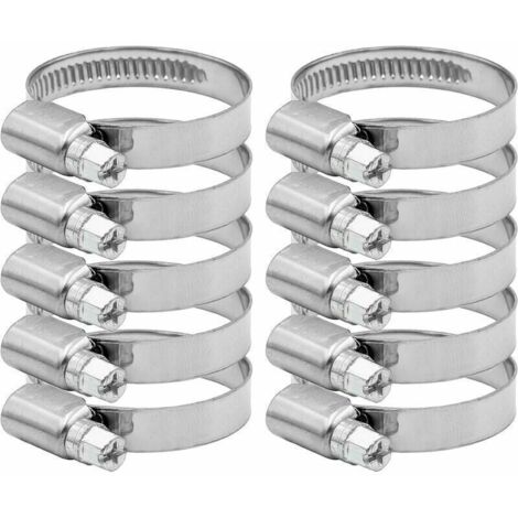Collier de Serrage Tuyau Rglable 27-51mm Gamme en Acier Inoxydable 304 Assortiment Tuyau Pinces Clips pour Famille Tuyau D\'eau, Home Gaz, Tube D\'automobiles, Robinet 10 Pices (12mm)