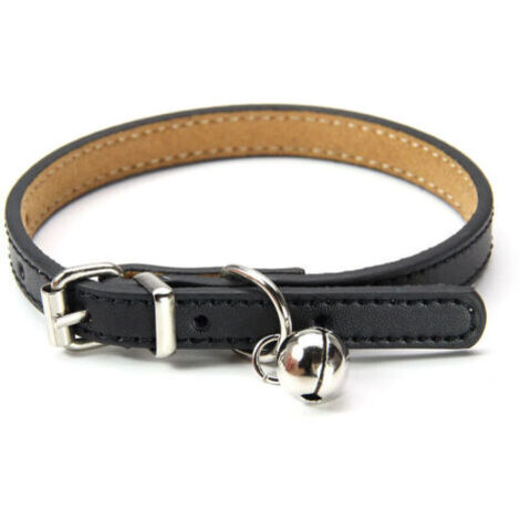 Collier en cuir pour chats et chiots, réglable 20cm-27cm cm-noir