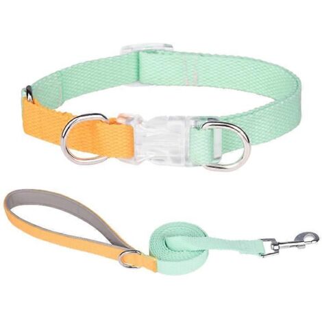Collier et laisse pour chien réglable, ensemble classique couleur assortie vert et jaune, taille M, robuste et confortable.