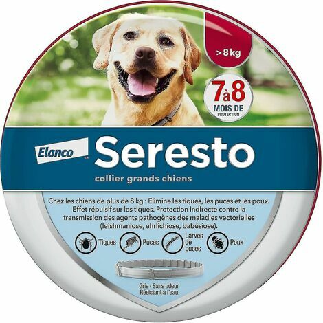 Collier français anti-puces et anti-tiques pour grands chiens - 8 kg et plus