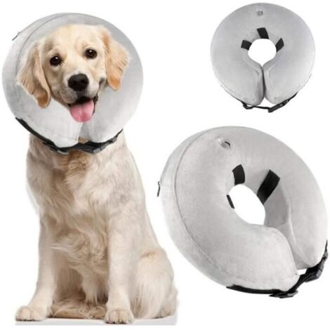 Collier Gonflable de Récupération avec Boucle pour Chiens et Chats, Collerette de Protection Ajustable Confortable, L, gris