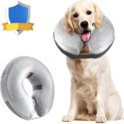 Collier Gonflable De Protection Pour Chiens Et Chats - Le Collier De Récupération à Cône Doux Pour Chien Ne Bloque Pas La Vision E-Collar (Grand, Gris