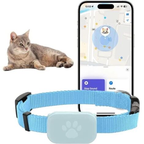 Collier GPS Chat Chien Tracker, pour Apple Find (Compatible avec iOS/Android)Bleu