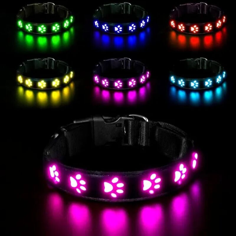 Collier lumineux pour chiens - Rechargeable - Etanche - 7 modes d'éclairage - Coloré-S
