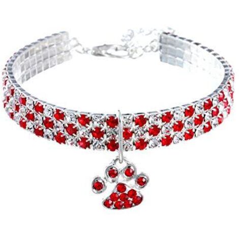 Collier pour Animal de Compagnie avec Diamants - Réglable - Pendentif en Forme de Griffe de cœur élastique - pour Chat et Chien - Petit Collier pour Animal Domestique