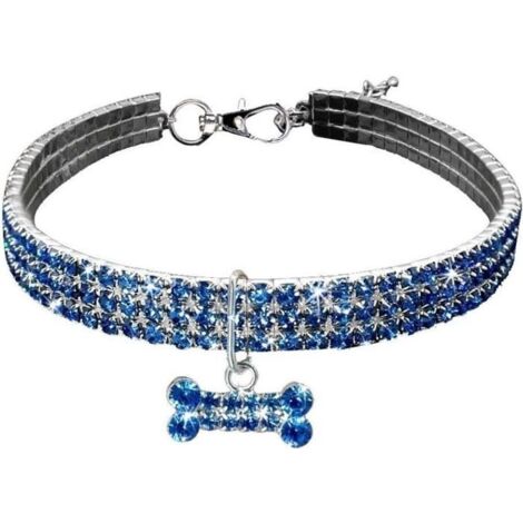 Collier pour animaux de compagnie paillettes cristal élastique strass collier de chat pour petits chiens L bleu