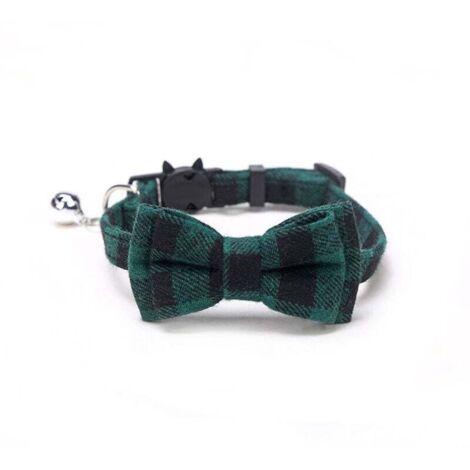 Collier pour chat à carreaux avec boucle de sécurité et nœud papillon et cloche amovibles