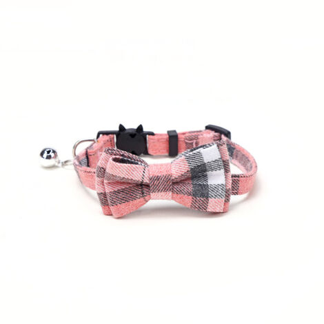 Collier pour chat à carreaux avec boucle de sécurité et nœud papillon et cloche amovibles