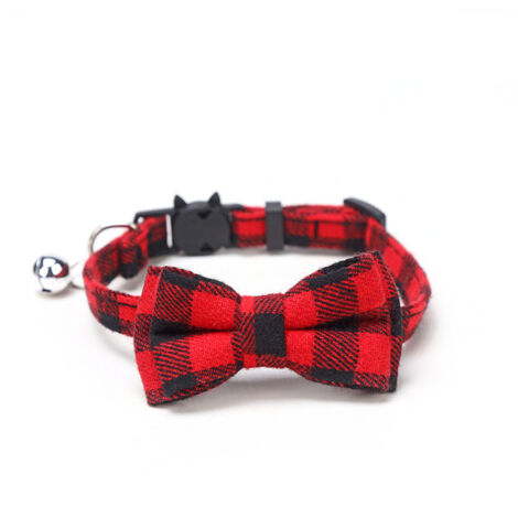 Collier pour chat à carreaux avec boucle de sécurité et nœud papillon et cloche amovibles