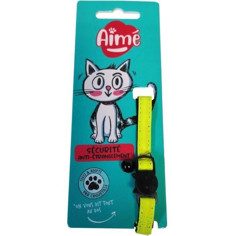 Collier pour chat - AIME - Jaune fluo, paillettes dorées, grelot argenté