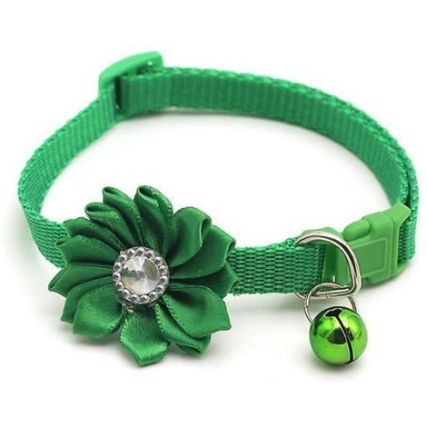 Collier pour chat ajustable à motif floral vert avec clochette