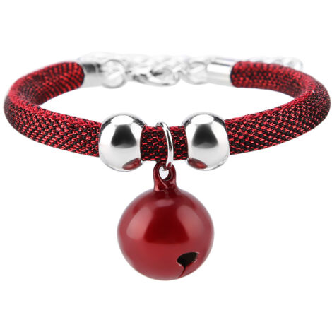 Collier pour Chat avec Clochette et Chaîne d'Extension - Accessoire Nylon Style Japonais (Rouge)