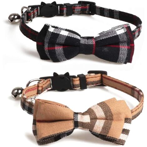 Collier pour Chat, Breakaway avec Noeud Papillon et Clochette pour Chatons et Chatons, réglable de 7,8 à 10,5 Pouces (Marron + Noir)-Fei Yu